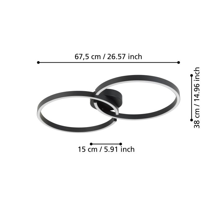 Eglo Amandolo LED plafondlamp 675mm zwart 2400lm 2700-6500K
