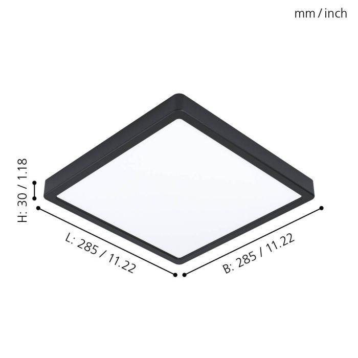 Eglo Fueva 5 LED opbouwarmatuur 285x285mm zwart IP44 2400lm 3000K