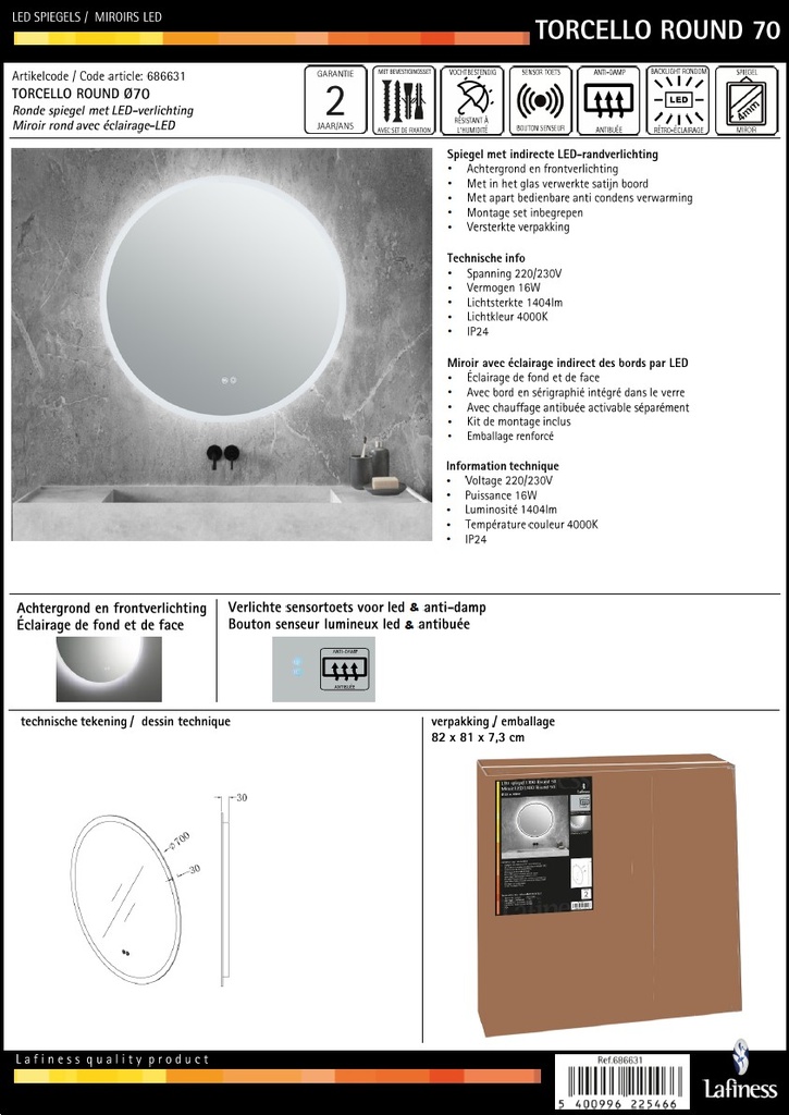 Lafiness Torcello LED spiegel rond 70cm