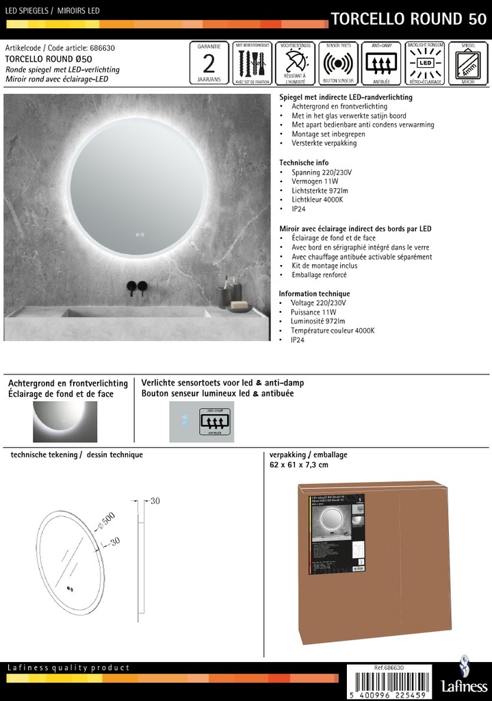 Lafiness Torcello LED spiegel rond 50cm