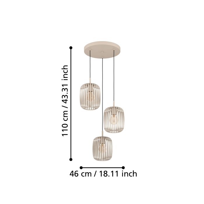 Eglo Romazinna hanglamp 3xE27 Ø46 x H110cm staal/zandkleur