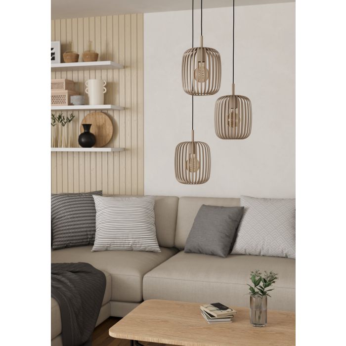Eglo Romazinna hanglamp 3xE27 Ø46 x H110cm staal/zandkleur
