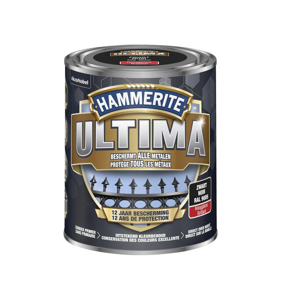 Hammerite ultima hoogglans zwart / 9005 750ml