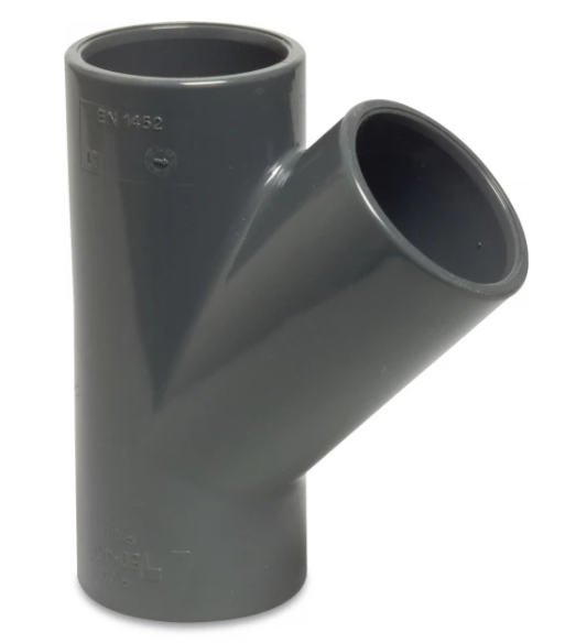 Druk PVC T-stuk 63mm - 45°